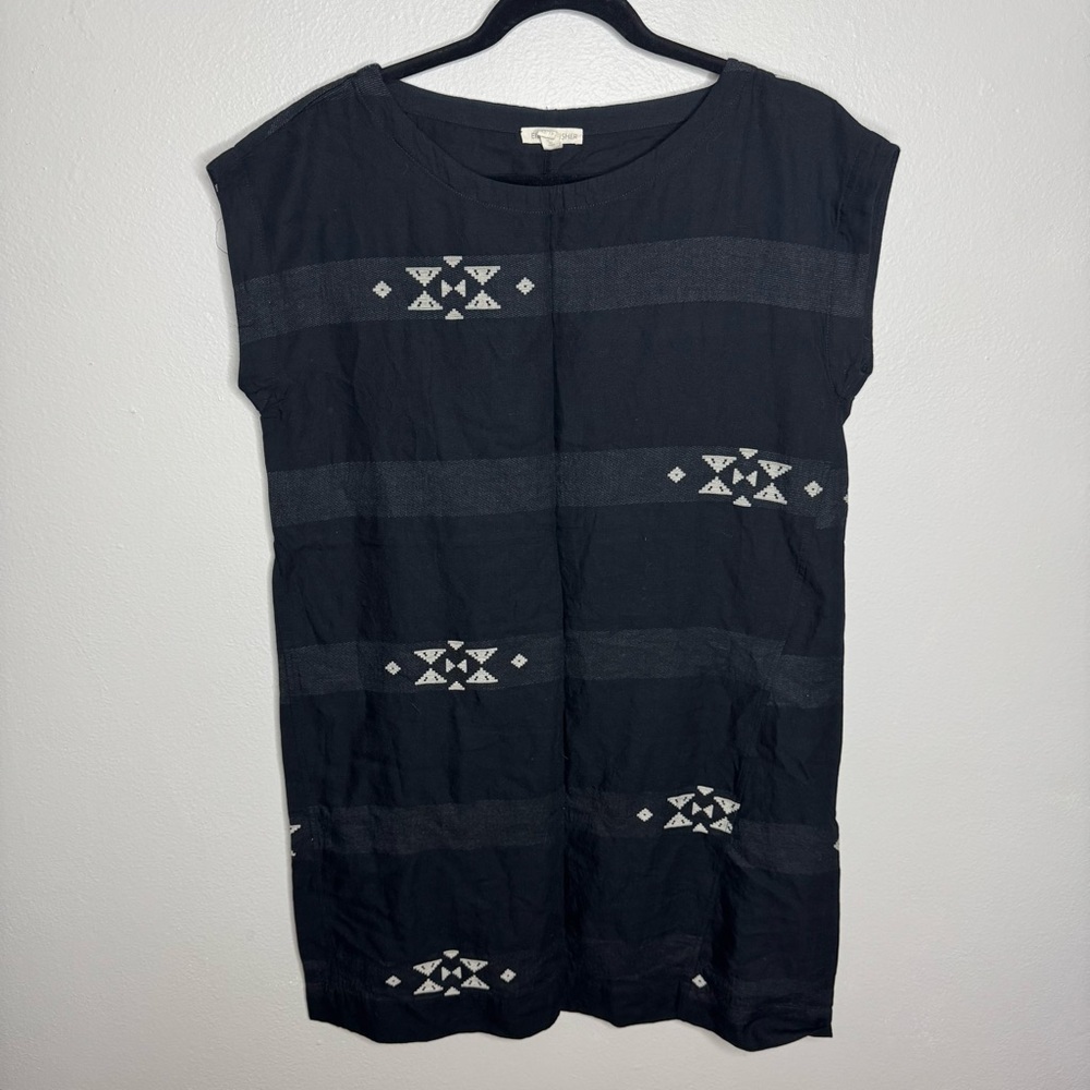 EILEEN FISHER Folklore Organic Cotton Jacquard Dress Black Lagenlook